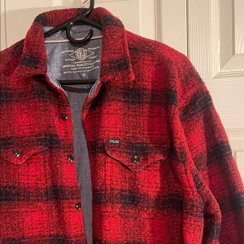 Red and Black Plaid Lined Warm Shirt Jacket